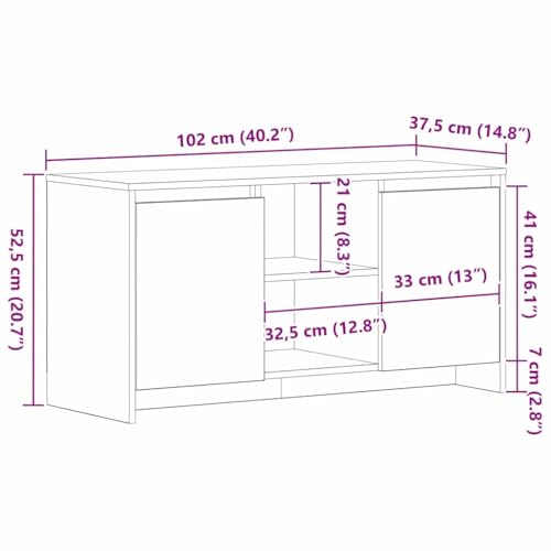 sephironlbb Meuble TV en Bois d'ingénierie chêne Noir 102 x 37,5 x 52,5 cm avec 2 Portes et étagères, Meuble de Rangement Moderne pour Salon séjour multimédia Audio vidéo – vue 8