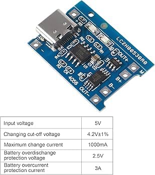 Image of TP4056 Type-C 1A Lithium Battery Charging Module with Protection, USB-C Li-ion /Li-Po Charger Board, 5V Input (2)
