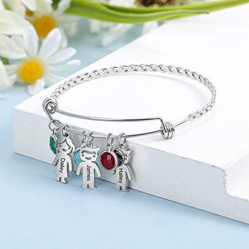 Gemszoo Personalized Bracelet With 4 Simulated Birthstones Dolls Boy And Girl Charms Customized Names Bangle For Women Wife Mothers Grandma (4 Dolls) #TOP6