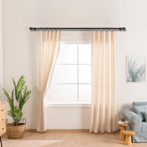 Curtain Rods for Windows 48 to 84 Inches, Adjustable Black Curtain Rod for Outdoor 1 Inch Heavy Duty Modern Window Rods with Aluminum End Caps for Farmhouse Kitchen Bedroom Living Room by KAYMOWDA - Used condition - Image 2
