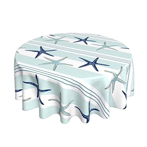 Shaptoy Summer Starfish Tablecloth Round 60 Inch Nautical Coastal Blue Table Cloth Tropical Beach Reusable Circle Table Clothes Cover For Picnic Party Dining Room Home Outdoor Décor #TOP5
