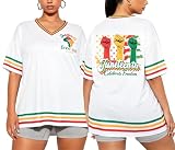 NANYUAYA Women's Plus Size Black History Month Juneteenth USA Shirt T-Shirt African American Tee Tops Oversized V Neck Jersey