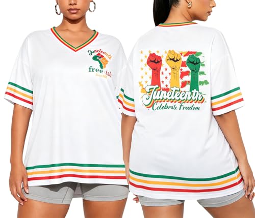 NANYUAYA Women's Plus Size Black History Month Juneteenth USA Shirt T-Shirt African American Tee Tops Oversized V Neck Jersey