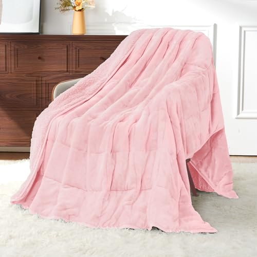 Uttermara Sherpa Fleece Weighted Blanket 20 lbs for Adult, Unicolor Ultra-Soft Fleece and Sherpa, Dual Sided Cozy Plush Blanket for Sofa Bed, 60 x 80 inches, Pink Pink 60" x 80" 20lbs