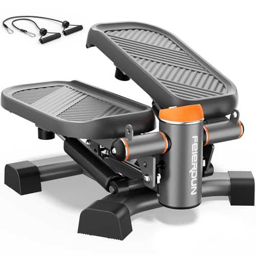FEIERDUN Steppers for Exercise, Stair Stepper with Resistance Bands, Mini Stepper with 400LBS Loading Capacity, Hydraulic Fitness Stepper with LCD Monitor (grey)
