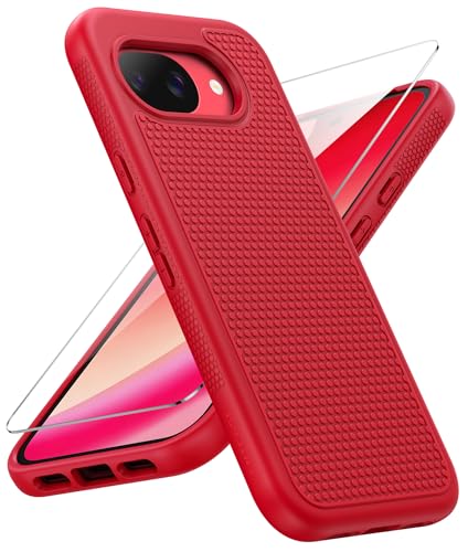 Image of FNTCASE for Google Pixel 10A Case - Military Grade Drop Protection, 14ft Drop Tested, Screen Protector Included, Anti-Slip Anti-Fingerprint Matte Textured, Soft TPU Shockproof Cover (Red)