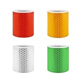 Reflektorband Selbstklebend, Warnklebeband Reflektierend, für Fahrbahnmarkierung, Auto, 4 Stück, Rot, Gelb, Weiß, Grün
