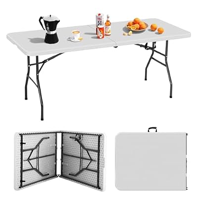 Pazidom 6ft Folding Table, Heavy Duty Foldable Table with Handle, Portable Fold-in-Half Utility Tables for Indoor & Outdoor Use Perfect for Camping BBQ Party Wedding Market Events, White