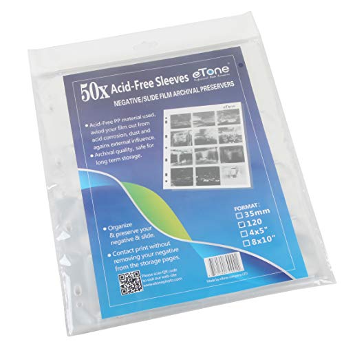 eTone 120 Filmsäurefreie Tasche Säurefreie Loseblattbeutel 120 Schutzbeutel zur Aufbewahrung von Filmen Negative Bags (50 Stück)