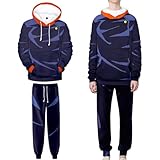 Tocxoe Anime Hoodie and Sweatpants Set Novelty 3D Hoodies JJK Cosplay Tracksuit Hooded Sweatsuit 2 Piece Set(S,Blue-LIAN)