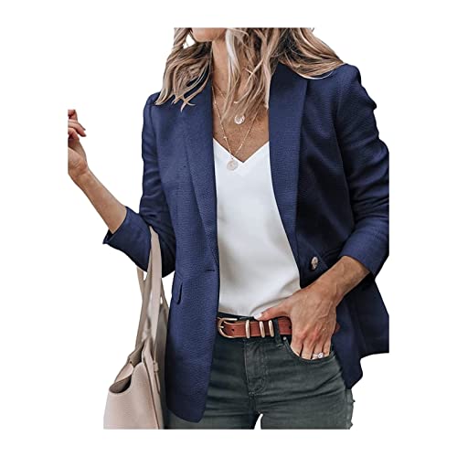 Blazer Feminino Slim Fit Manga Longa Casual Cor Sólida Blazer Escritório Aberto Frente (Color : Blue