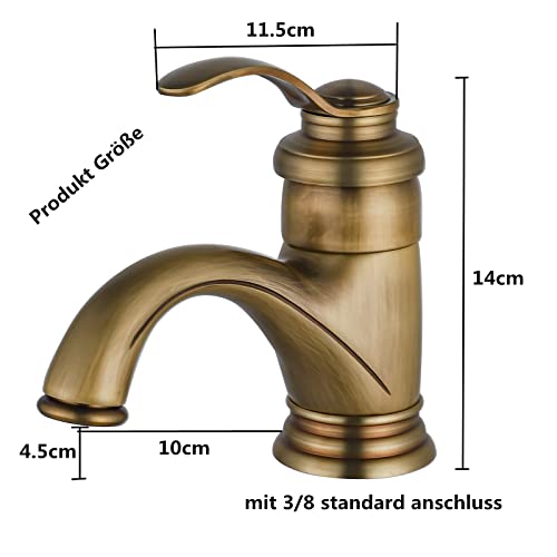 BOAOTX Wasserhahn Bad Antik, Waschtischarmatur Retro, Mischbatterie Waschbecken Armatur, Badarmatur Messing Nostalgie Gebürsteter für Badezimmer