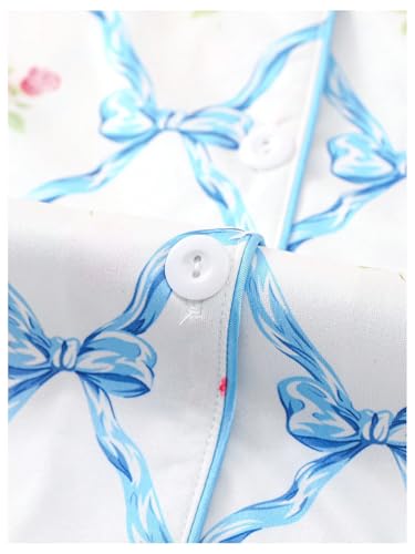Image of Verdusa Women's 2 Piece Floral Bow Pajama Set Short Sleeve Button Down Shirt and Shorts Set