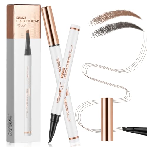 LOPHE Lápiz de Cejas Impermeable, Lápiz Cejas con Cabeza de 4 Horquillas, Lápiz Cejas Microblading, Lápiz de Cejas Líquido, Resistente al Agua Larga Duración(Concha De Tubo Blanco-Marrón Claro)
