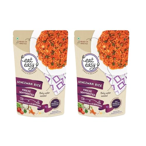 Image of Eat Easy Ready To Eat Schezwan Rice- 95gm (Pack of 2) | Just Add Water and Cook | Desi Chinese Instant Food | Freeze Dehydrated | Travel Food | No Added Preservatives | No Added Artificial Colours & Flavours