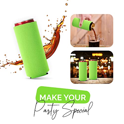 Image of Slim Can Cooler Sleeve 12 Pack - Blank Neoprene Insulated Can Coolers for 12 oz Skinny Beer & Soda Cans - Sublimation Ready Drink Sleeves for Heat Press, Custom Printing & Party Favors (Green)