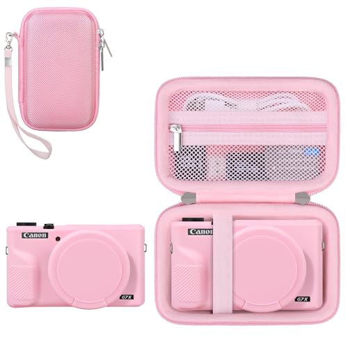 RAIALL Case for Canon PowerShot G7X Mark III Digital Camera 1* Hard Carrying Case Protective Travel Bag + 1* Soft Silicone Protective Cover Pink+Pink