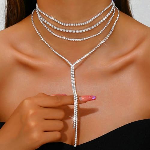 Unicra Black Rhinestone Necklace Diamond Choker Necklaces Formal Bridal Prom Fashion Costume Jewelry Necklace for Women3