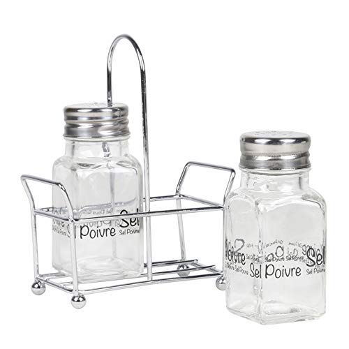 Equinox 520926 Ensemble SALIERE et POIVRIERE en verre et bouchon Inox avec support en Fer Chromé - Lot de Salière et Poivrière Traditionnelle – vue 2