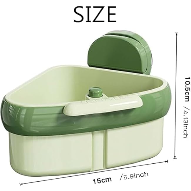 Cureaway Suction Cup Sink Corner Rack, Removable for Easy Cleaning, Suction Cup Storage Rack with Drain Hole, No Drilling, Say Goodbye to Gross Food Scraps and Smelly Sinks (Green*1)
