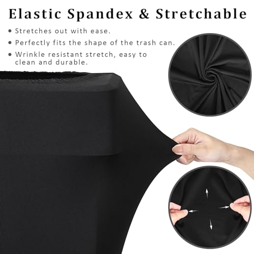 Image of BSTKEY 23 Gallon Stretch Spandex Trash Can Cover, 4 Pack Outdoor Fitted Waste Container Cover Rectangular Garbage Can Covers for Wedding Party Commercial Fundraiser Decor, Without Trash Can (Black)