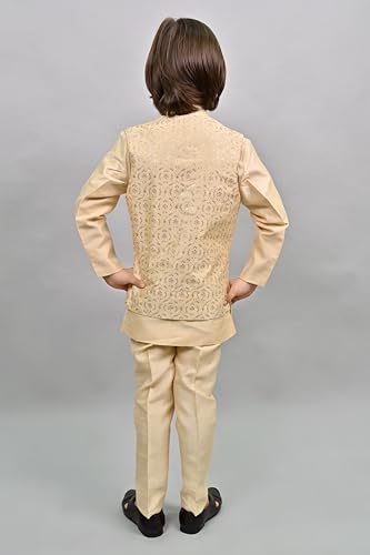 Image of AHHAAAA Kids Ethnic Bollywood Style Sherwani Waistcoat Kurta and Pyjama with Moti Mala for Boys