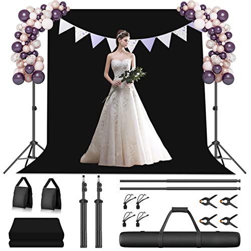 Emart Photography Backdrop Stand Kit 7 X 10 Ft With Black Background Backdrop, Adjustable Background Support System With Portable Large Polyester Fabric Screen For Photo Video Studio, Party, Live #TOP14