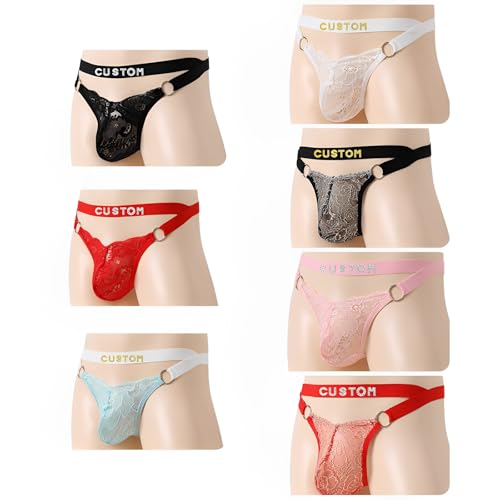 Custom Mens Sexy Thongs with Rhinestone Letters, Personalized Gifts with Name or Phrases, Exotic Lace Panties for Men4