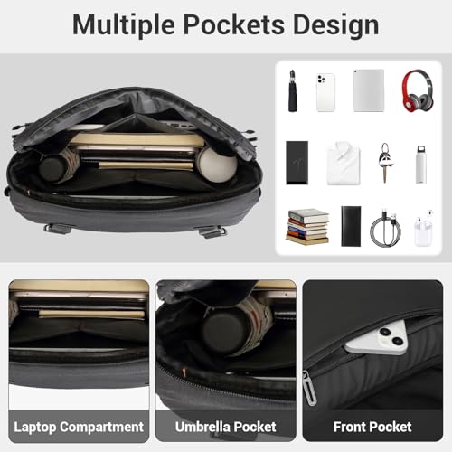 KONO Messenger Bag, Umhängetasche Herren wasserdichte, Leichte Freizeit Crossbody Tasche mit Mehreren Fächern für 13 Zoll Laptop (Schwarz)