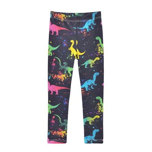 Wusikd Colorful Dinosaurs Girls' Leggings Toddler Doodles Funny Kids Yoga Pants Dance Active Tights 4T