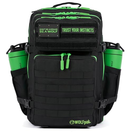 WOLFpak 45L Backpack (Black Neon Green) Camping, Hiking, Gym Backpack - WOLFpak
