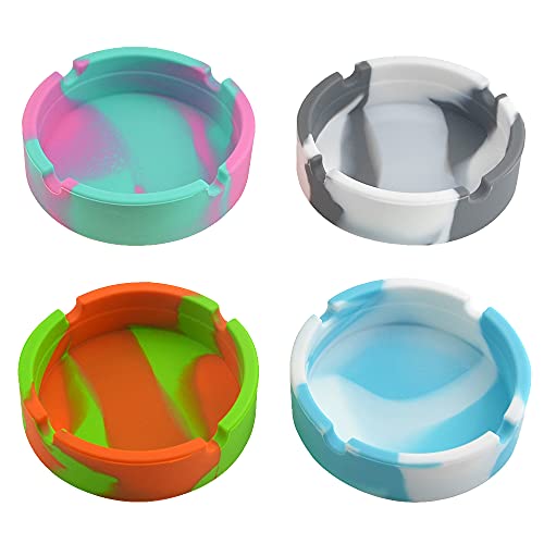 XINMEIWEN Lot de 4 cendriers ronds en silicone de qualité supérieure résistant à la chaleur pour intérieur et extérieur (couleur clair)