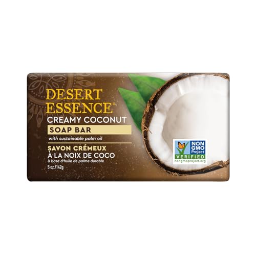 Desert Essence Creamy Coconut Soap Bar -Softening Jojoba Oil, Soothing Colloidal Oatmeal – Safe for Sensitive Skin, Face & Body, Vegan, Cruelty-Free