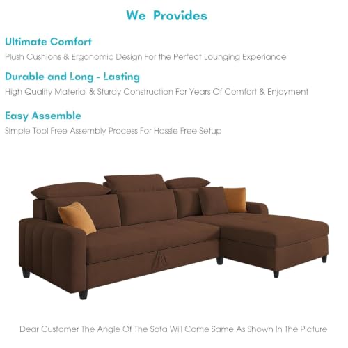 Image of Casaliving Gagnon RHS 4 Seater L Shape Corner Sofa Cum Bed for Living Room (Brown Fabric) Premium Fabric Sofa Set for Living Room