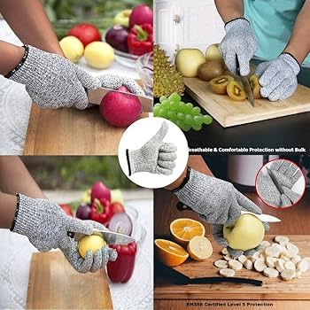 Image of karomouj Stainless Steel Chopping Board with Anti-Cut Safety Gloves | Premium 304 Food Grade Steel Cutting Board | Non-Porous, Double-Sided Kitchen Chopping Board for Meat, Vegetables & Fruits