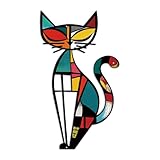 Putuo Decor Cat Metal Wall Decor, Iron Wall Hanging for Cat Lovers, Colorful Mid-Century Geometric Retro Wall Sculpture for Living Room Bedroom Kitchen Office, 13.77 x 9.84 in