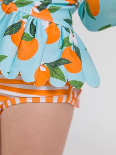 Image of RuffleButts Baby /Toddler Girls Scalloped Long Sleeve Rash Guard 2-Piece UPF50+ Sun Protected Swimsuit