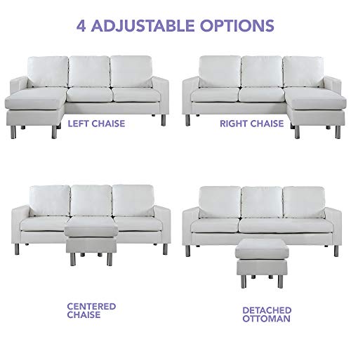Divano Roma Furniture Modern Sectional, White - Thumbnail 4