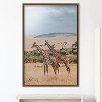 Framed Canvas Wall Art Giraffe Animals Expressive Farmhouse/Country Giraffe Living Room Multicolor Photography - 16x24 inches