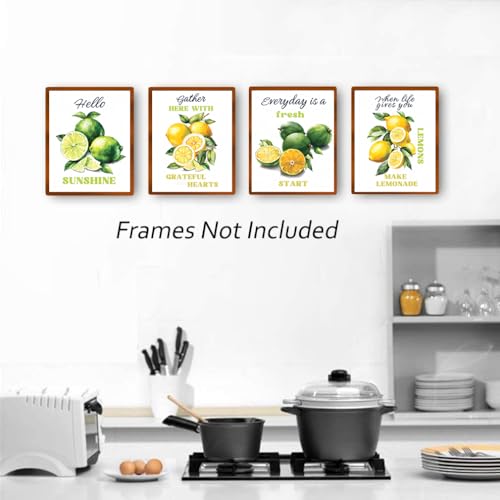 Image of TANXM Fruit Wall Art,Lemon Pictures Art Prints,Great Kitchen Poster Farmhouse Decor,Green Leaf Sour Lemon Art Print Poster Perfect for Dining Room Office,Set of 6(8 inchX10 inch,No Frame