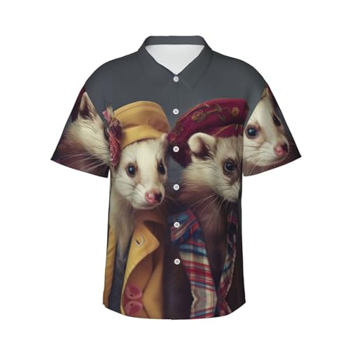 French Fashion Model Frettchen Herren Freizeithemden Kurzarm Regular Fit Mode Camp Beach Shirts Tops, Schwarz, XL