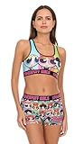 COCO BRANDS THE POWERPUFF GIRLS Women’s Sports Bra and Boxer Briefs Underwear Set with Racerback and Removable Pads, Size Small, Powerpuff Blue Pink Art
