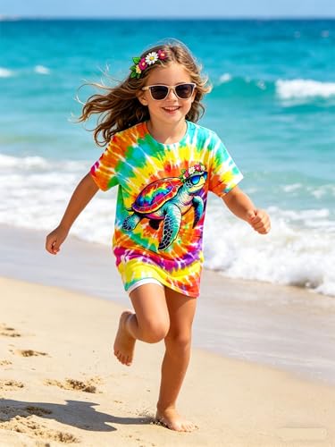Image of SunFoucs Girls Kids Shirts Size 5-12 Tie Dye Casual Tshirt Short Sleeve Crewneck Tee Top | Short Sleeve Rainbow Tee Top