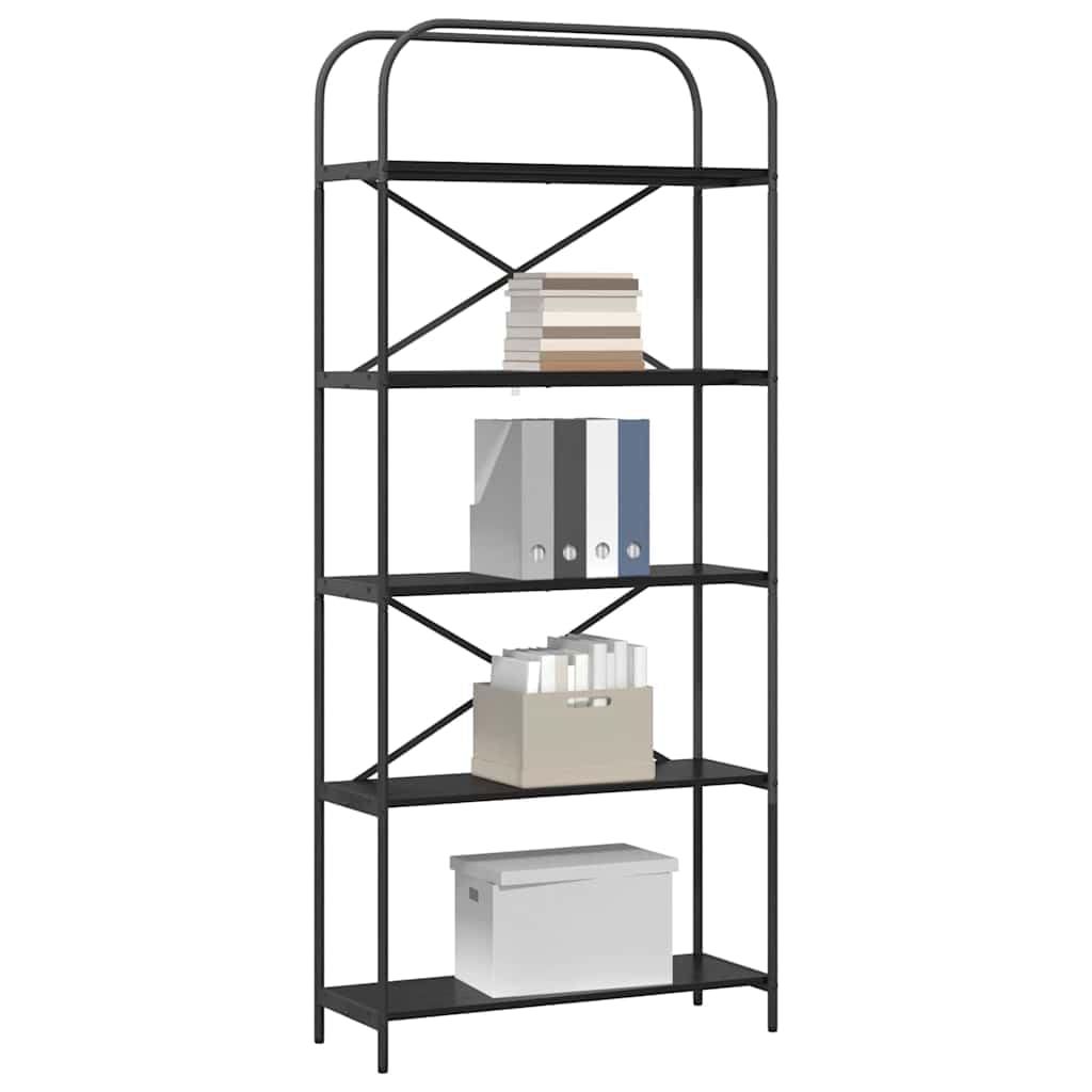 Bücherregal Schwarz Eichen-Optik aus Holzwerkstoff 80 x 30 x 183 cm mit 5 Regalen freistehend für Wohnzimmer Büro Arbeitszimmer platzsparend Stauraum Aktenordner und Deko