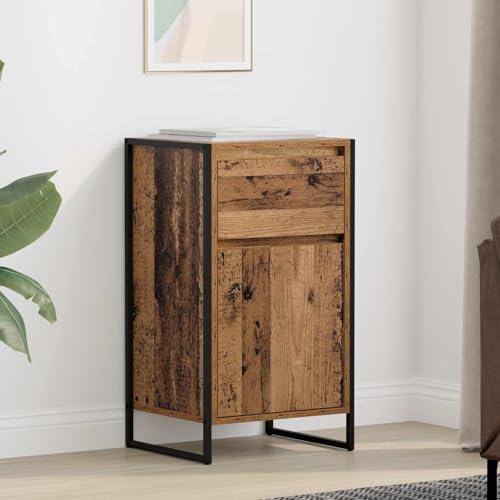 FWIKDUN Buffet en bois recyclé 1 pièce en bois et cadre en acier, buffet industriel avec étagères réglables et rangement flexible, robuste avec artisanat...