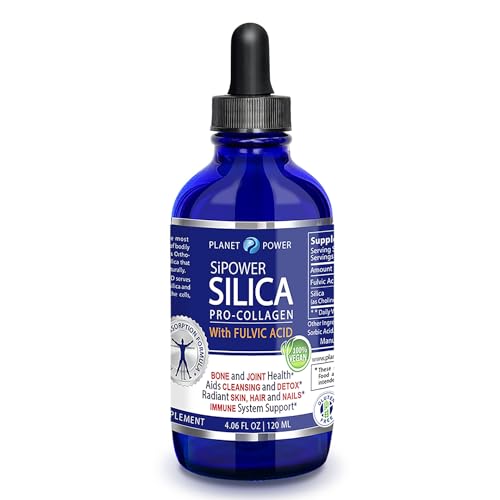 SiPower Silica Vegan Collagen, Supplement Drops-Liquid Mineral Orthosilicic Acid (CH-OSA) + Fulvic Acid. Natural Collagen Booster for Joints, Bones, Hair, Skin, Nails, Immune & Digestive Health-4oz