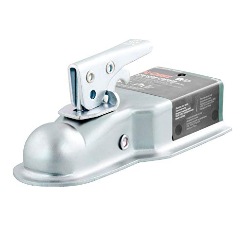 CURT 25131 Straight Tongue Trailer Coupler for 3-Inch Channel, 1-7/8-In Hitch Ball, 2,000 lbs, CLEAR ZINC
