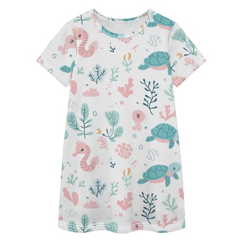 Vestidos casuales para niñas de 2 a 8 años con diseño de animales marinos en tela natural