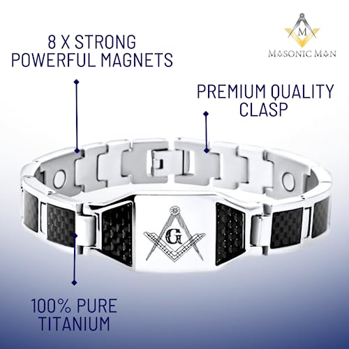 Masonicman Men's Titanium Bracelet With Masonic Logo And Black Carbon Fiber Adjustable #TOP4