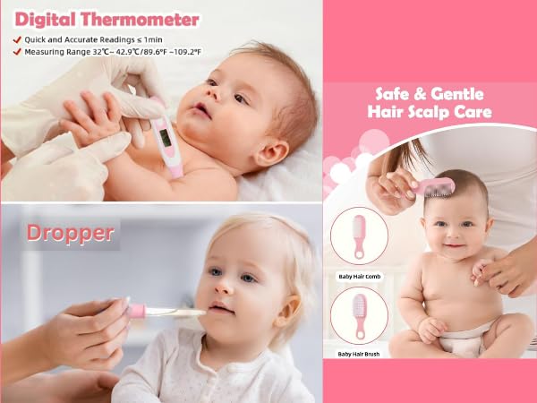 RIOMTRIC Baby Grooming Kit, Electric Safety Nail Trimmer Baby Nursery Kit Infant Safety Care Set with Hair Brush Comb Nail Clipper Nasal Aspirator,Baby Essentials Kit for Newborn Girls Boys (MULTI COLOR) - Image 3 thumbnail
